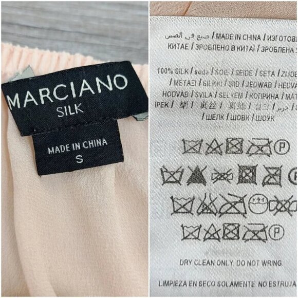 Marciano Blush Pink Silk Off the Shoulder Ruffle Top Small - Picture 12 of 16